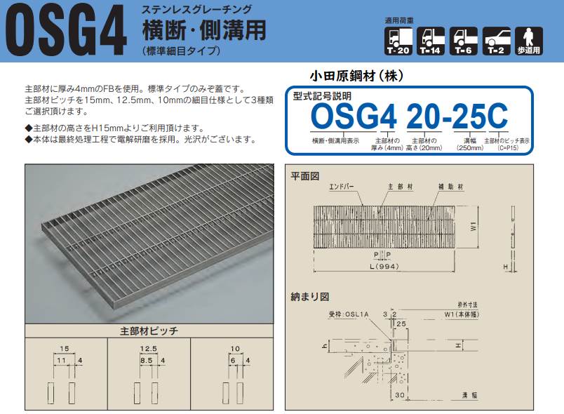 奥岡製作所 ステンレス製組構式グレーチング OSG4-NS 25-30H-P10 :O13