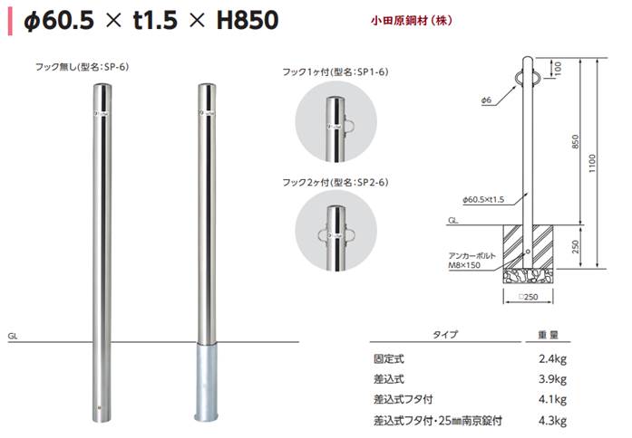 ステンレス ポール 60.5φ バリカー 激安 小田原鋼材（株）