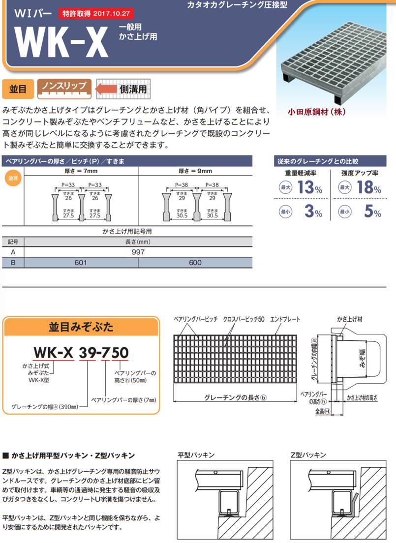 片岡産業 ＷＫ－Ｘ 一般用 かさ上げ グレーチング の小田原鋼材（株）